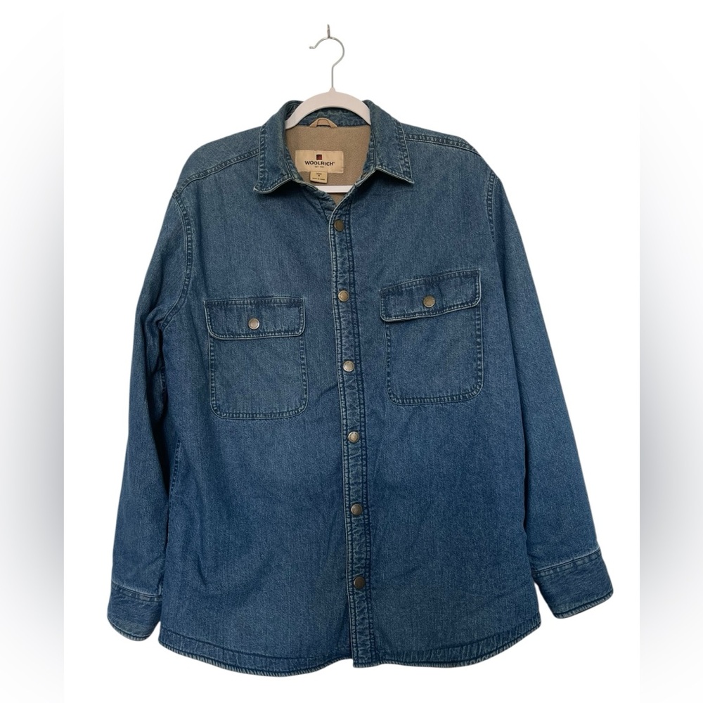 Woolrich Sherpa Lined Men's Blue Denim Workwear Shirt Jacket Medium